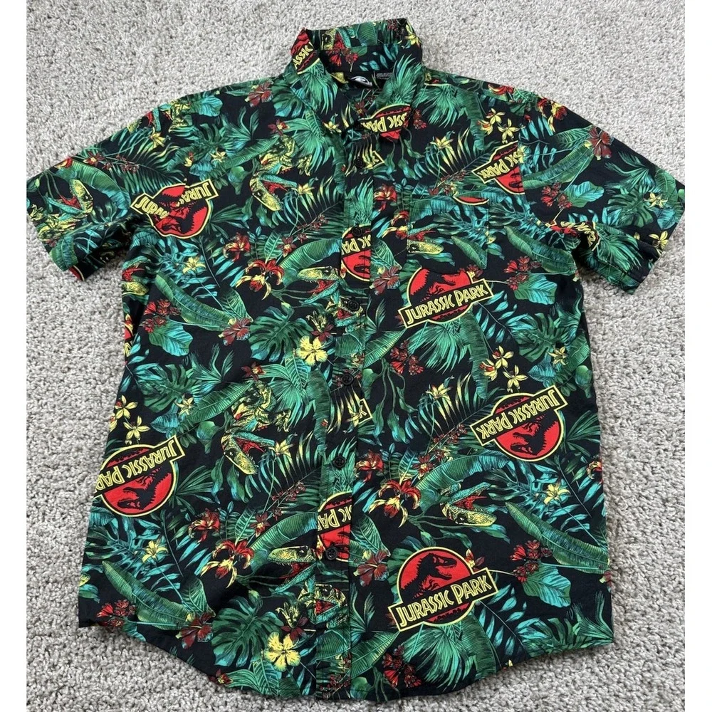 Jurassic World Jurassic Park Boys Hawaiian Shirt All Over Dinosaur Print XXL‎